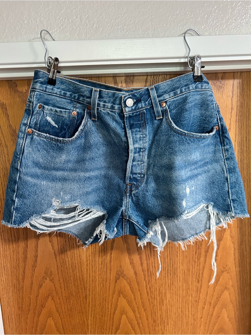 Levi's Blue Distressed Denim Cutoff Shorts